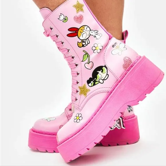 ❤️ Vintage Power Puff Girls Boots Always Sugar & Spice Combat … - Picture 5 of 12